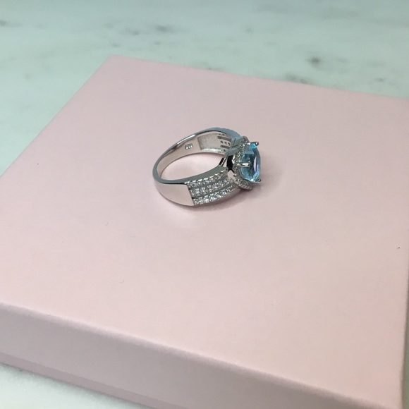 .925 Sterling Silver Aquamarine CZ Heart Ring - Picture 9 of 16